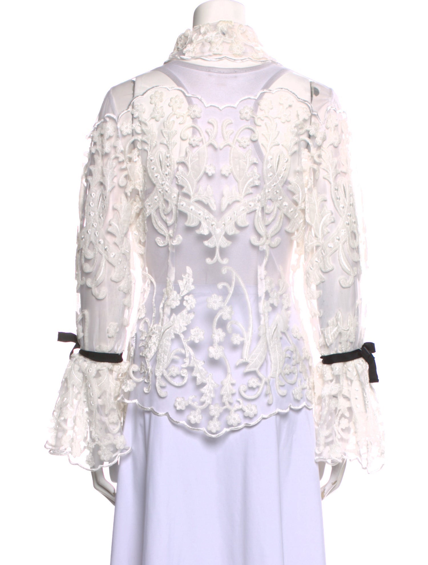 Anne Fontaine Lace Pattern Long Sleeve Button-Up Top